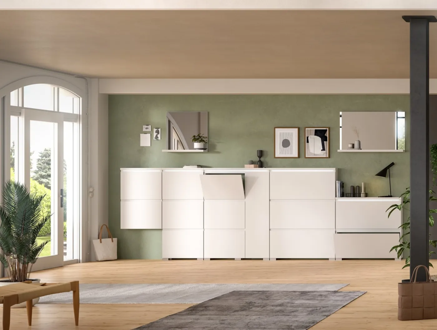 Kommode Schuhschrank Shoelove mit Schubkasten | weiß | mit Beleuchtung 95 cm x 130 cm x 18 cm