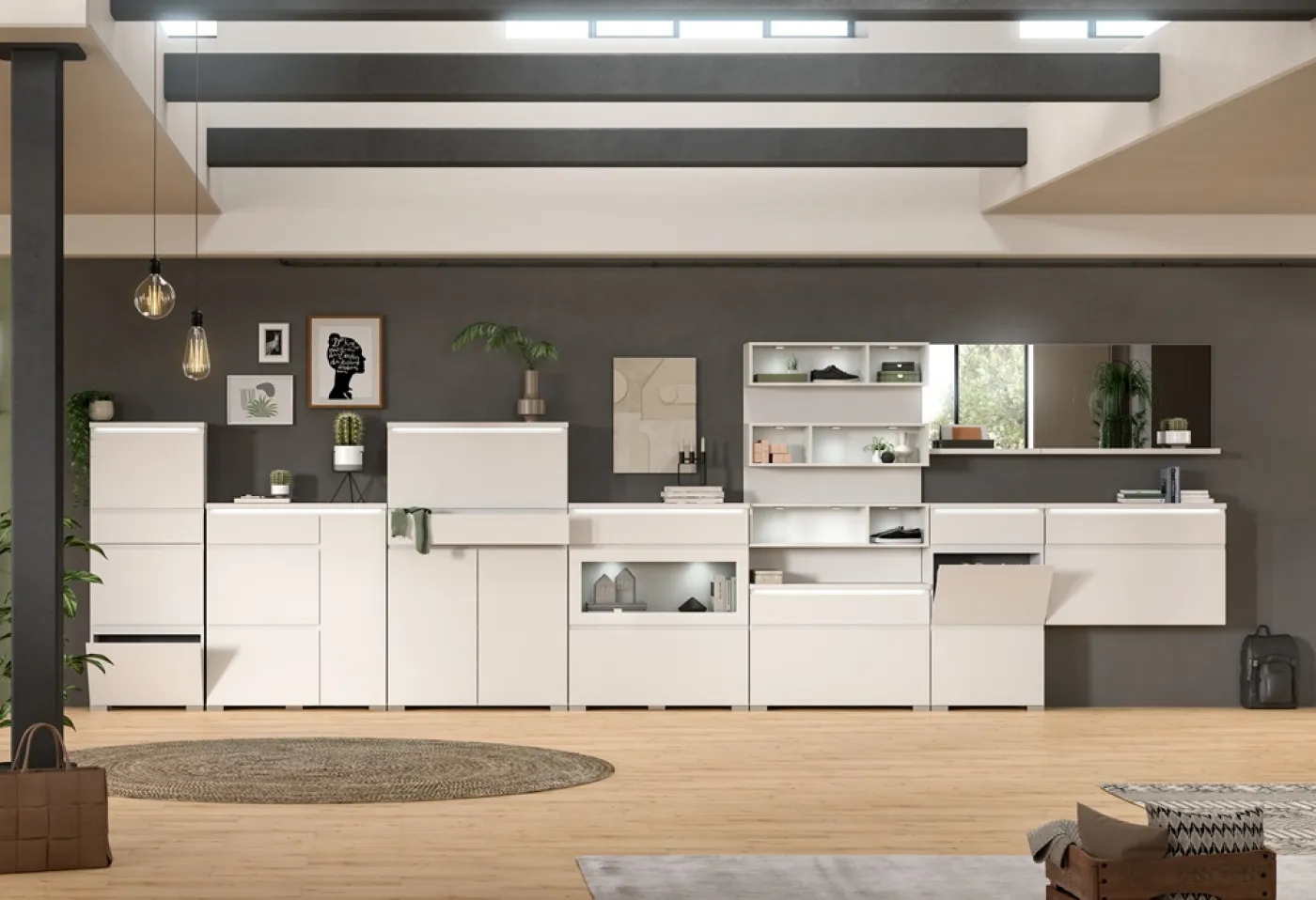 Kommode Schuhschrank Shoelove mit Schubkasten | weiß | ohne Beleuchtung 95 cm x 130 cm x 18 cm