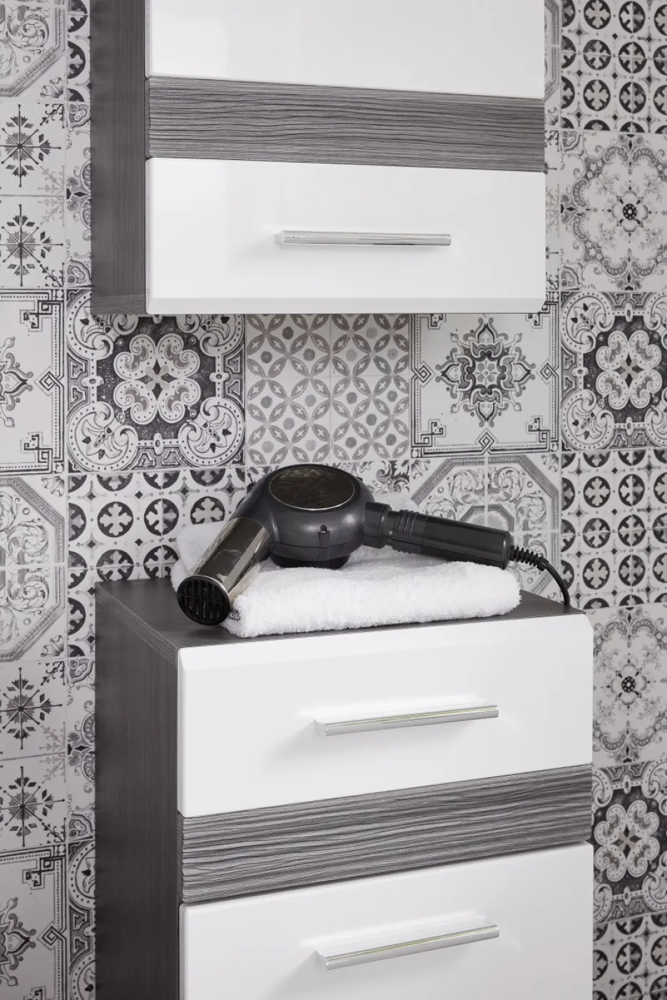 Kommode Set-One | weiß Hochglanz / Sardegna Rauchsilber