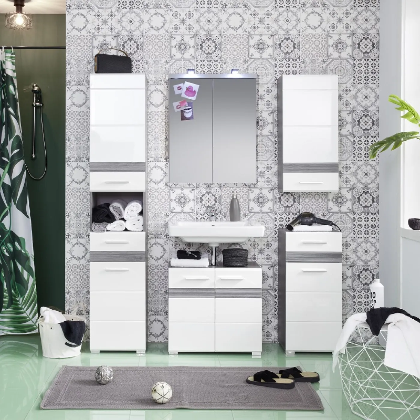 Kommode Set-One | weiß Hochglanz / Sardegna Rauchsilber