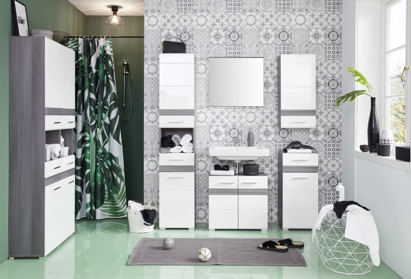 Kommode Set-One | weiß Hochglanz / Sardegna Rauchsilber