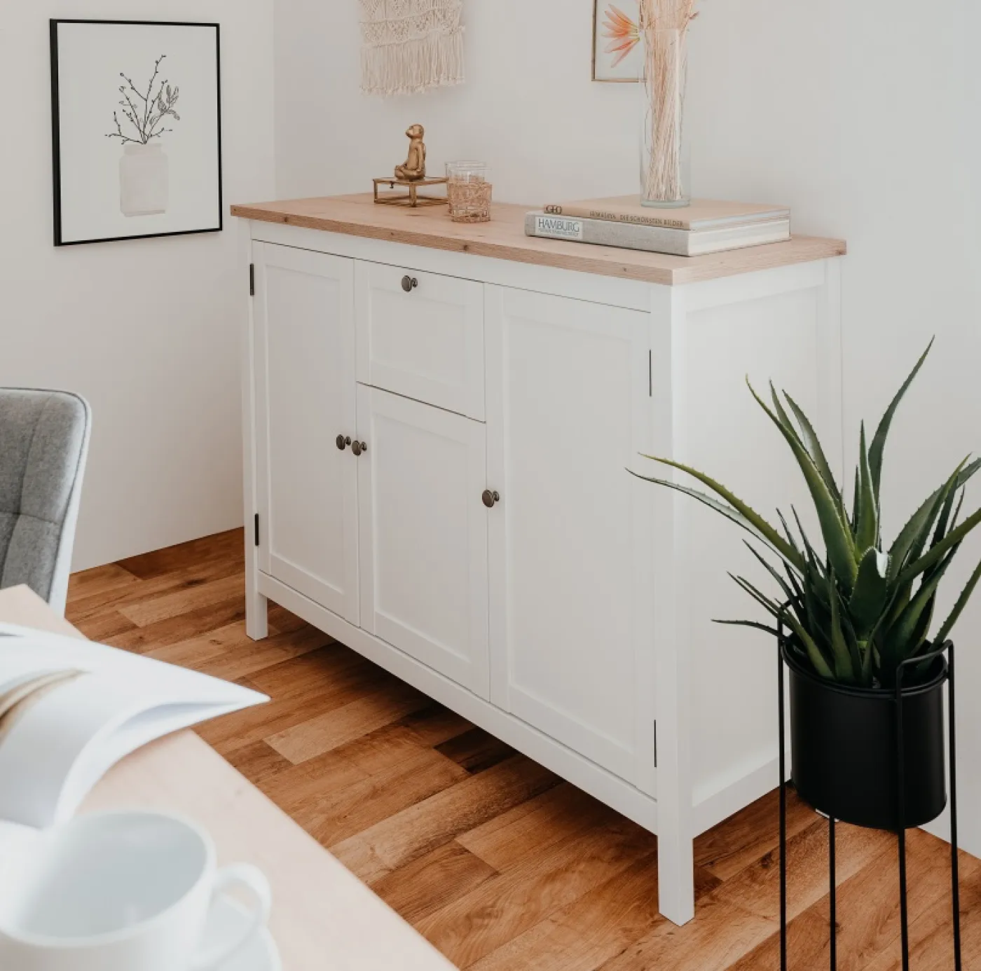 Kommode Sideboard Bergen 3 | Landhausstil | weiß / Eiche Artisan