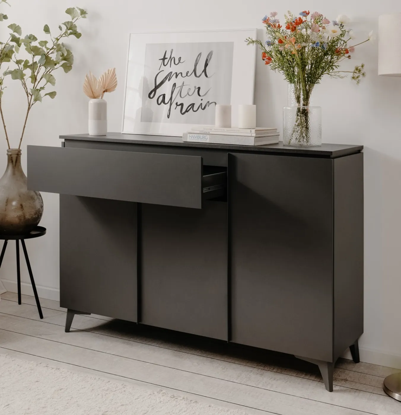 Kommode Sideboard Bertrix | Schiefer dunkel / Anthrazit | 133 cm x 92 cm x 40 cm