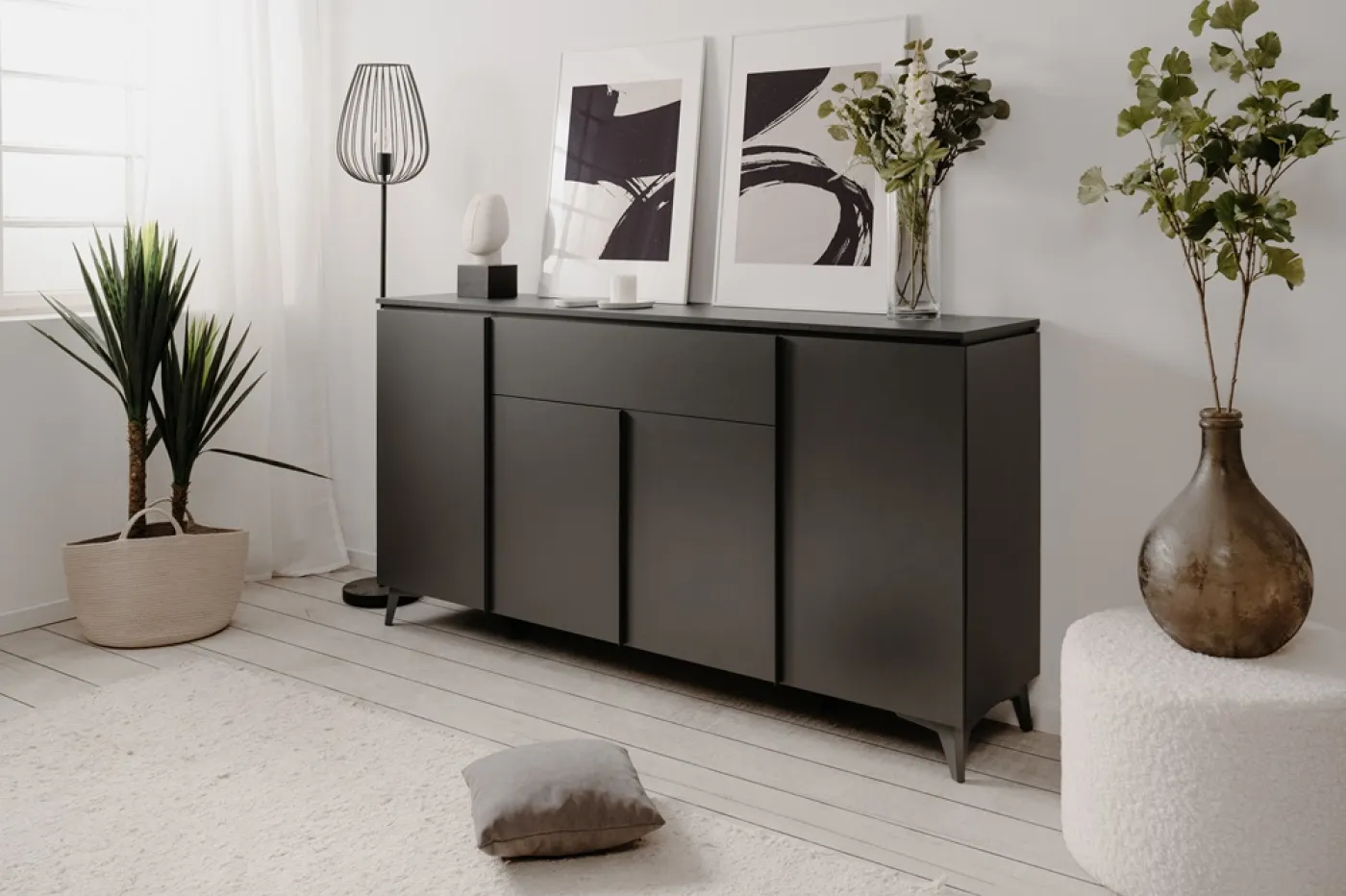 Kommode Sideboard Bertrix | Schiefer dunkel / Anthrazit | 177 cm x 92 cm x 40 cm