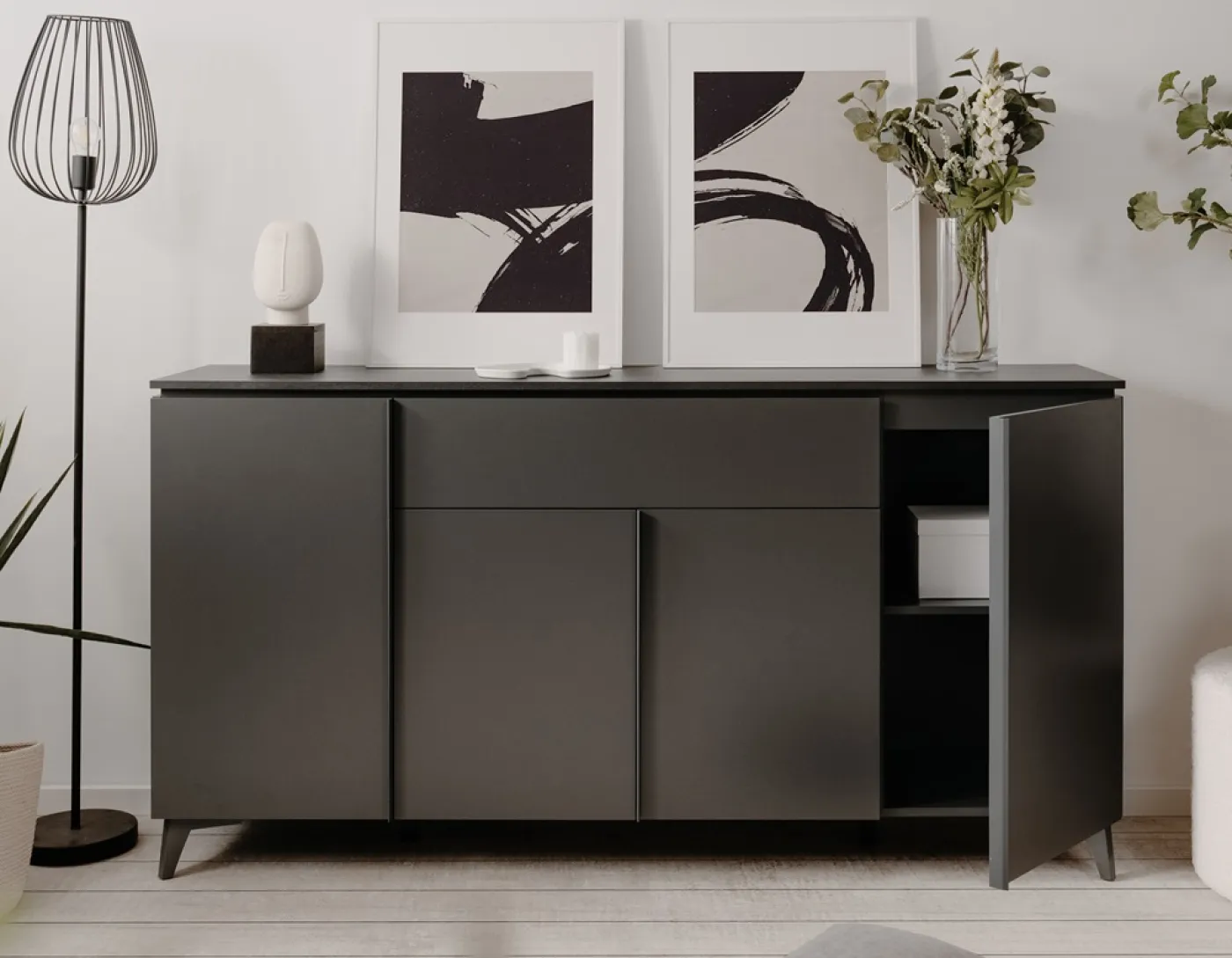Kommode Sideboard Bertrix | Schiefer dunkel / Anthrazit | 177 cm x 92 cm x 40 cm