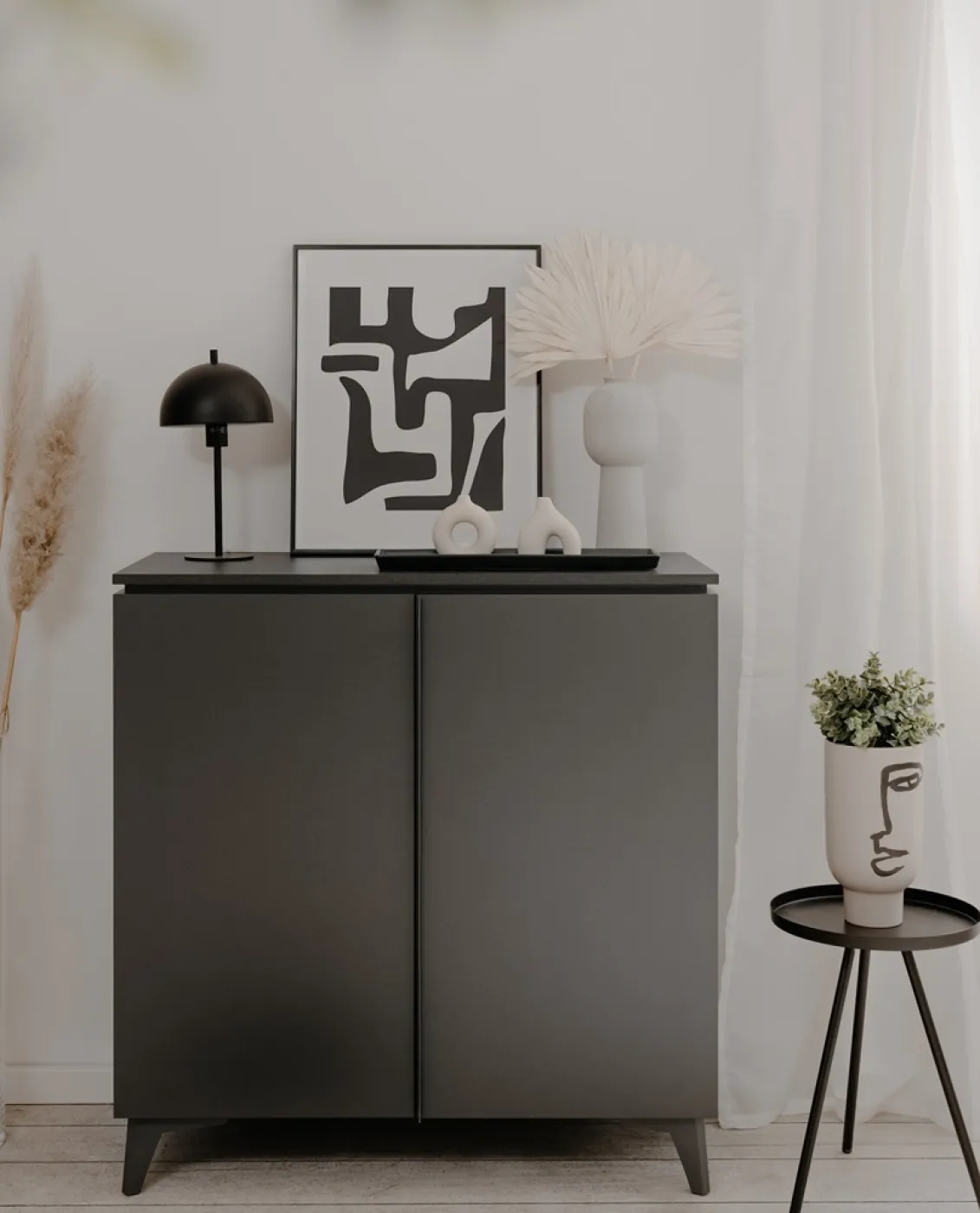 Kommode Sideboard Bertrix | Schiefer dunkel / Anthrazit | 88 cm x 92 cm x 40 cm