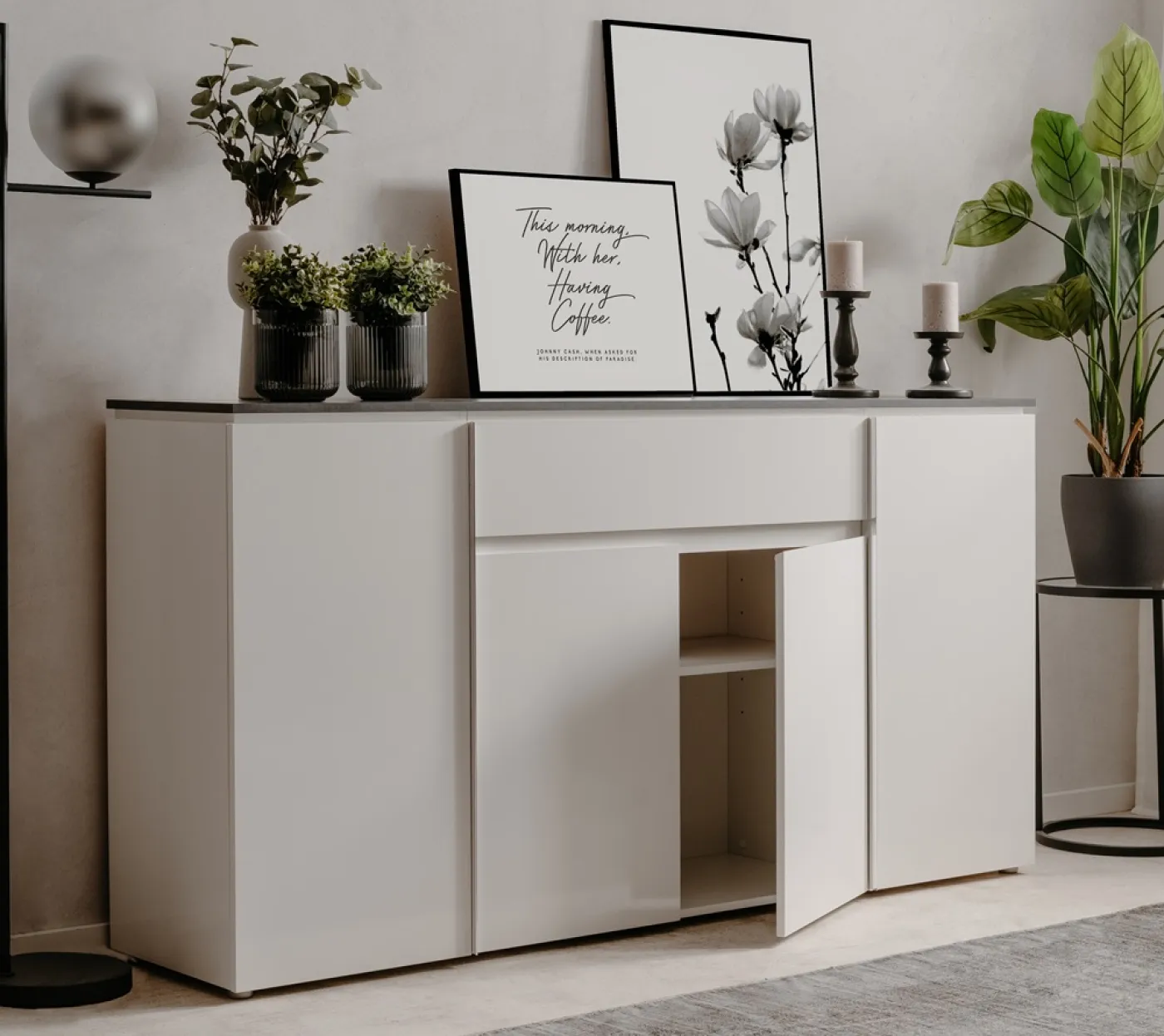 Kommode Sideboard Brest | Matera / Weiß Hochglanz | 177 cm x 92 cm x 40 cm