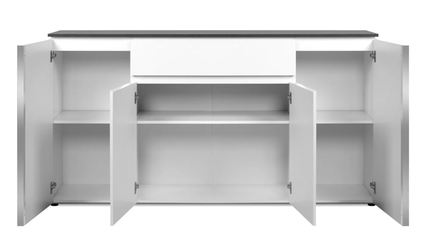 Kommode Sideboard Brest | Matera / Weiß Hochglanz | 177 cm x 92 cm x 40 cm