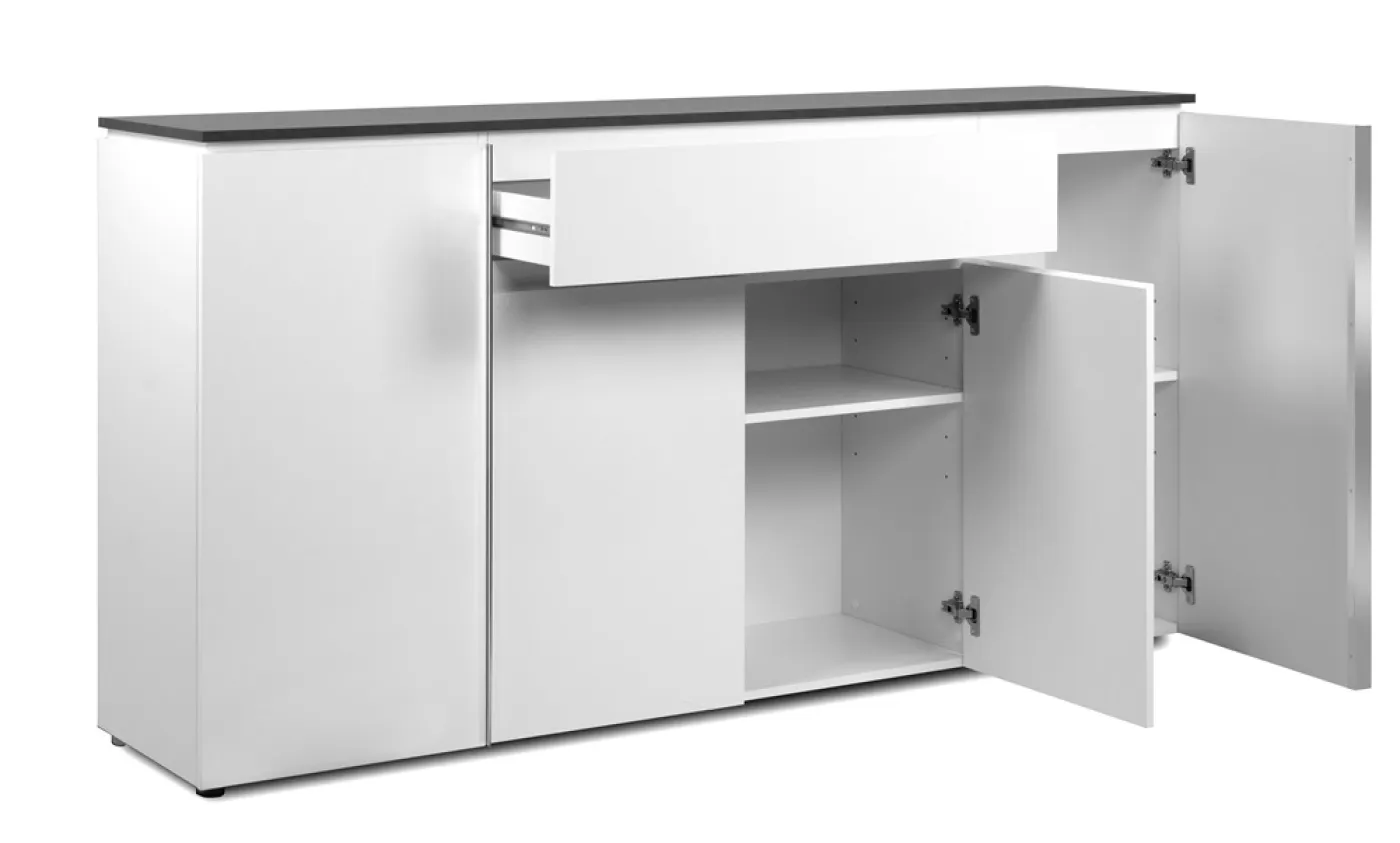 Kommode Sideboard Brest | Matera / Weiß Hochglanz | 177 cm x 92 cm x 40 cm