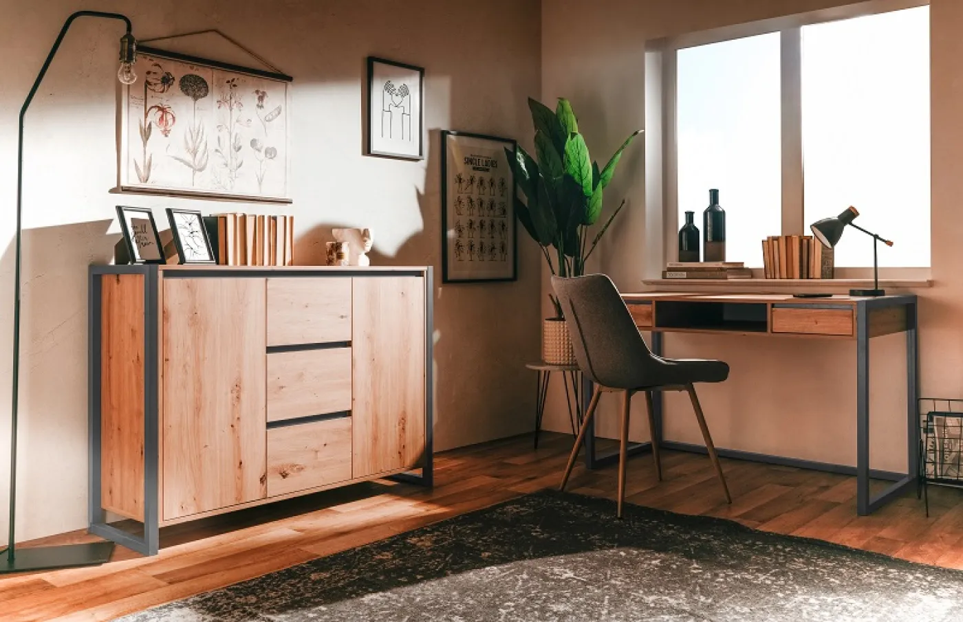 Kommode Sideboard Denver 2 | Artisan Oak / anthrazit | Industrial Look