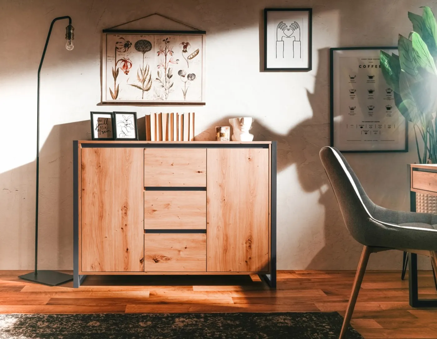 Kommode Sideboard Denver 2 | Artisan Oak / anthrazit | Industrial Look