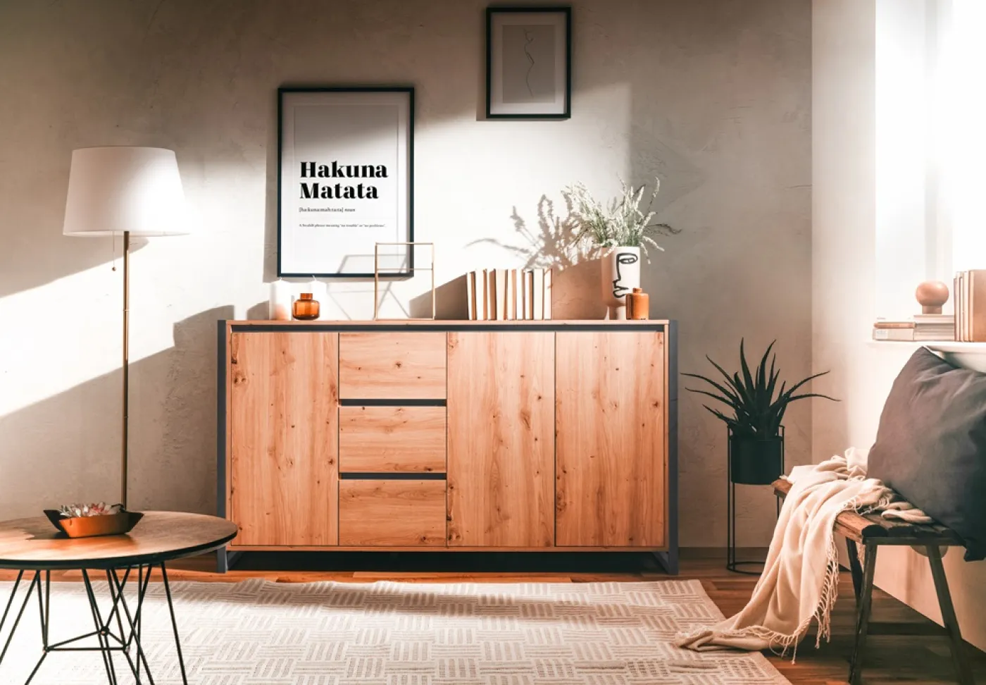 Kommode Sideboard Denver 3 | Artisan Oak / anthrazit | Industrial Look
