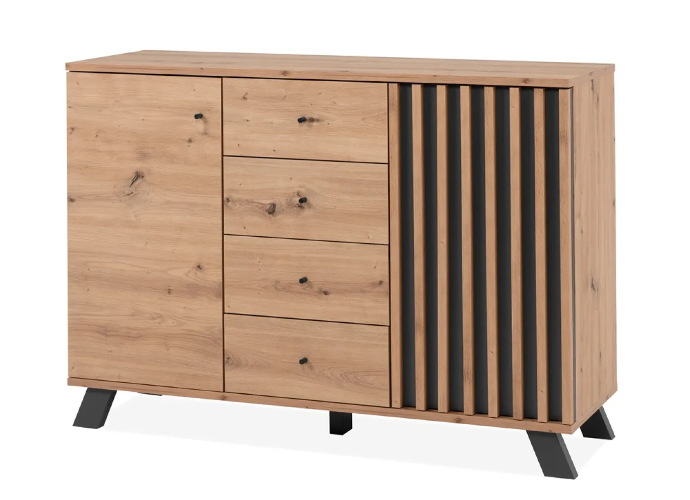 Kommode Sideboard Medan | mit 3D-Lamellen | Artisan Eiche / anthrazit