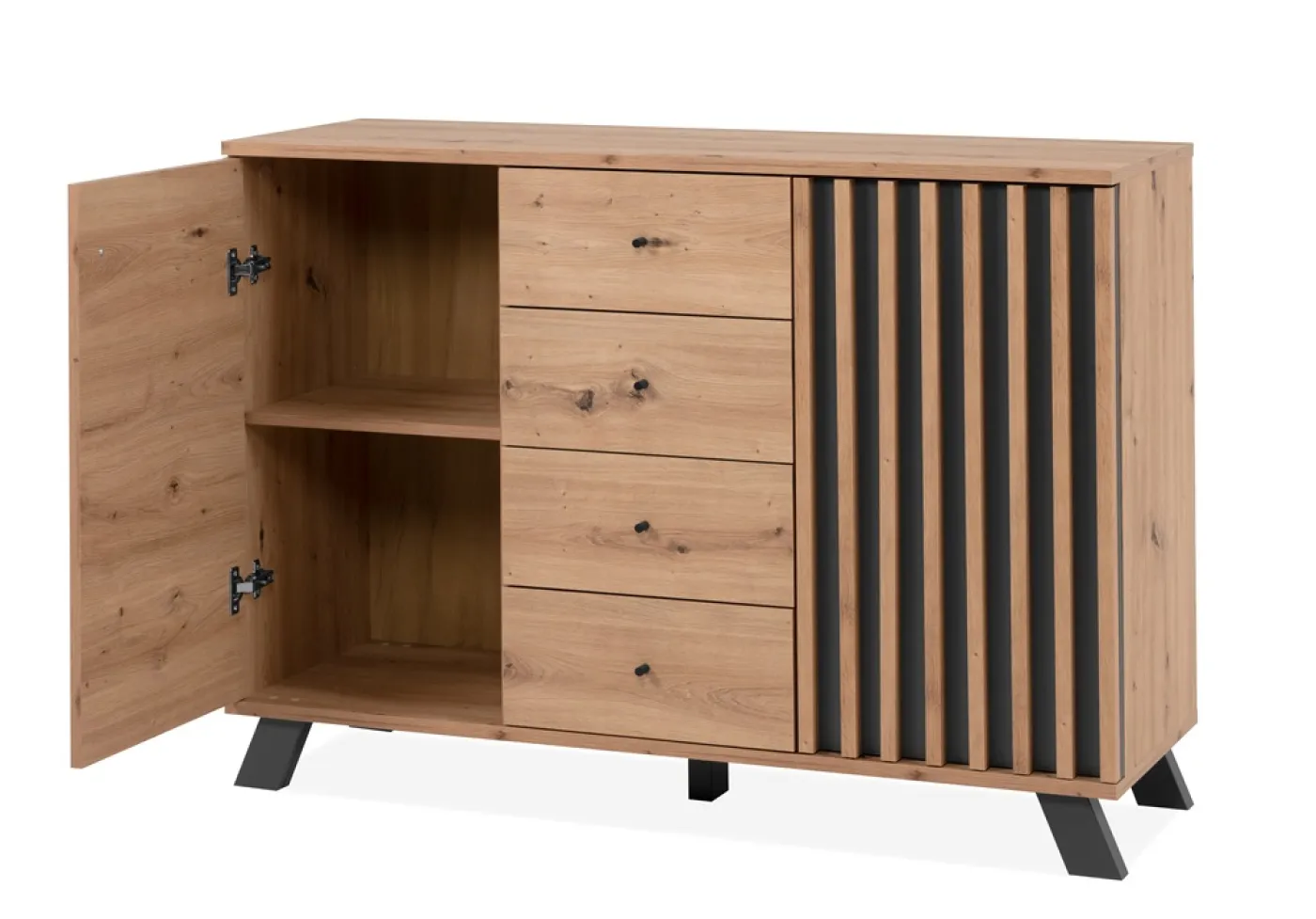 Kommode Sideboard Medan | mit 3D-Lamellen | Artisan Eiche / anthrazit