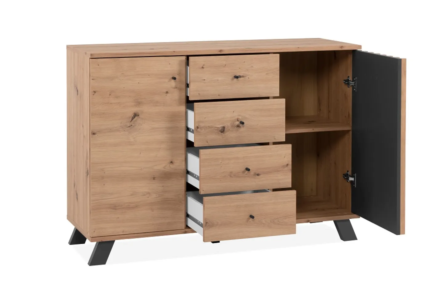 Kommode Sideboard Medan | mit 3D-Lamellen | Artisan Eiche / anthrazit