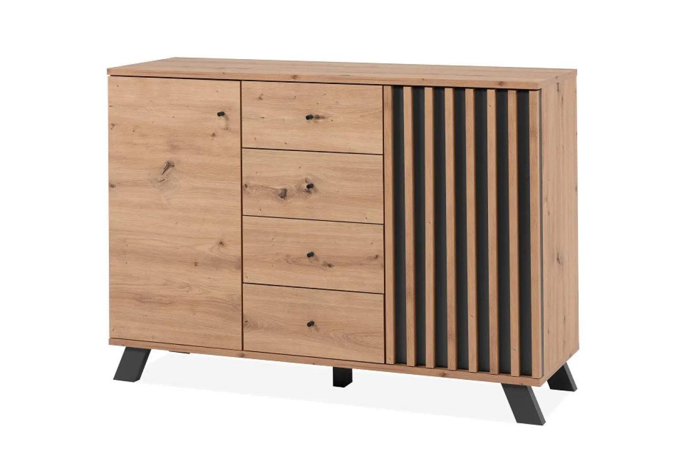 Kommode Sideboard Medan | mit 3D-Lamellen | Artisan Eiche / anthrazit