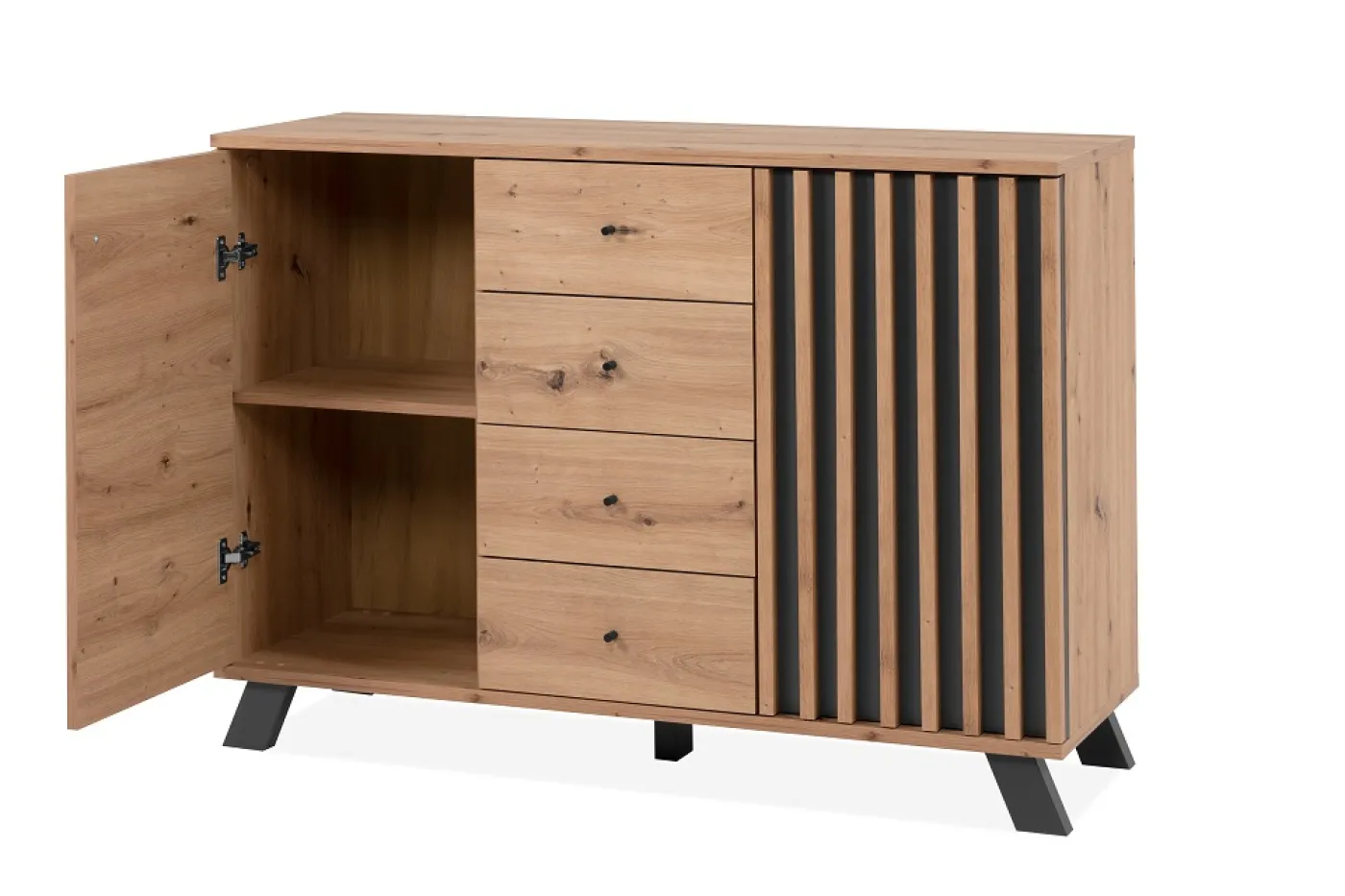 Kommode Sideboard Medan | mit 3D-Lamellen | Artisan Eiche / anthrazit