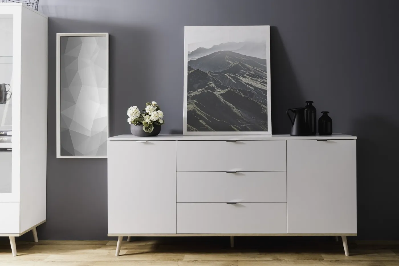 Kommode Sideboard Oslo 1 | Skandinavisch | weiß / Sonoma Eiche