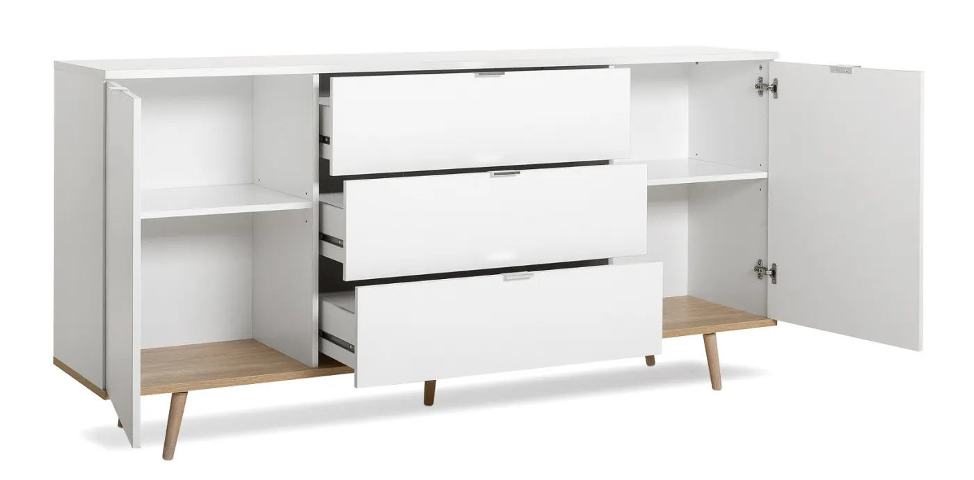 Kommode Sideboard Oslo 1 | Skandinavisch | weiß / Sonoma Eiche