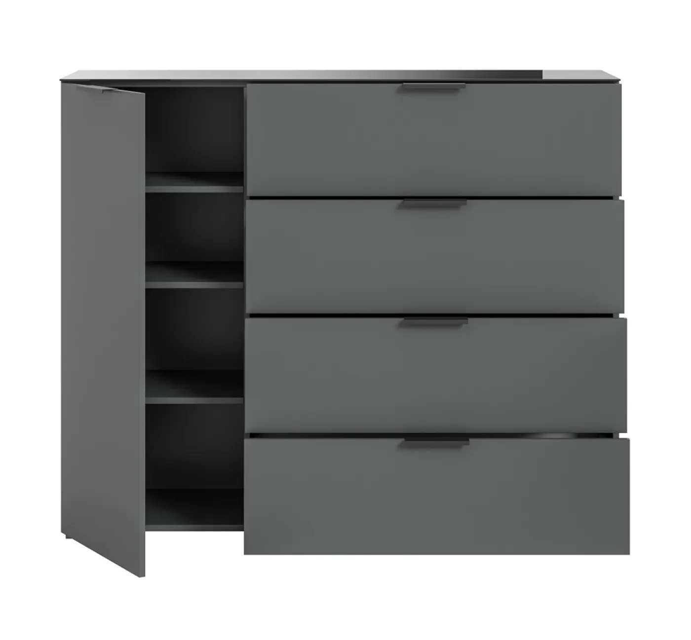 Kommode Sideboard Ray | mit Schubkästen & Glasabsetzung | anthrazit