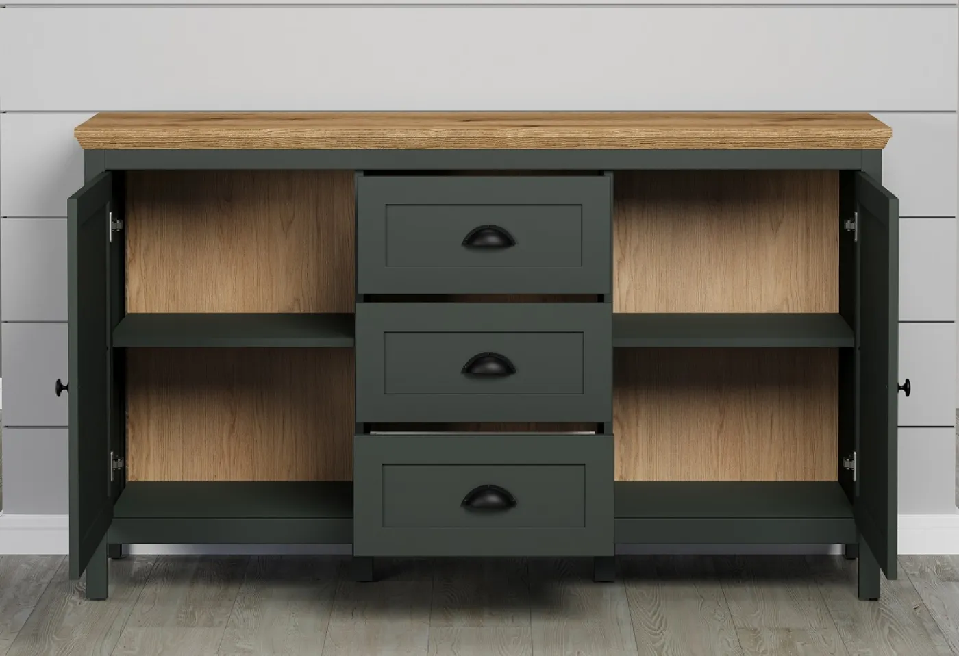 Kommode Sideboard Stanton | Tannengrün / Eiche