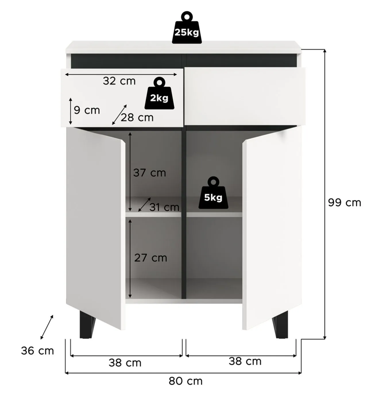 Kommode Tomasa | weiß / schwarz