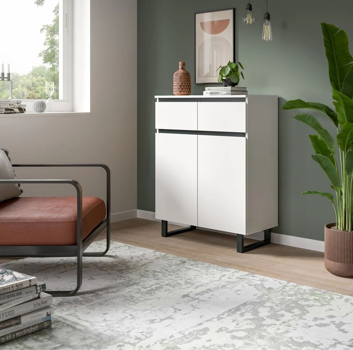 Kommode Tomasa | weiß / schwarz