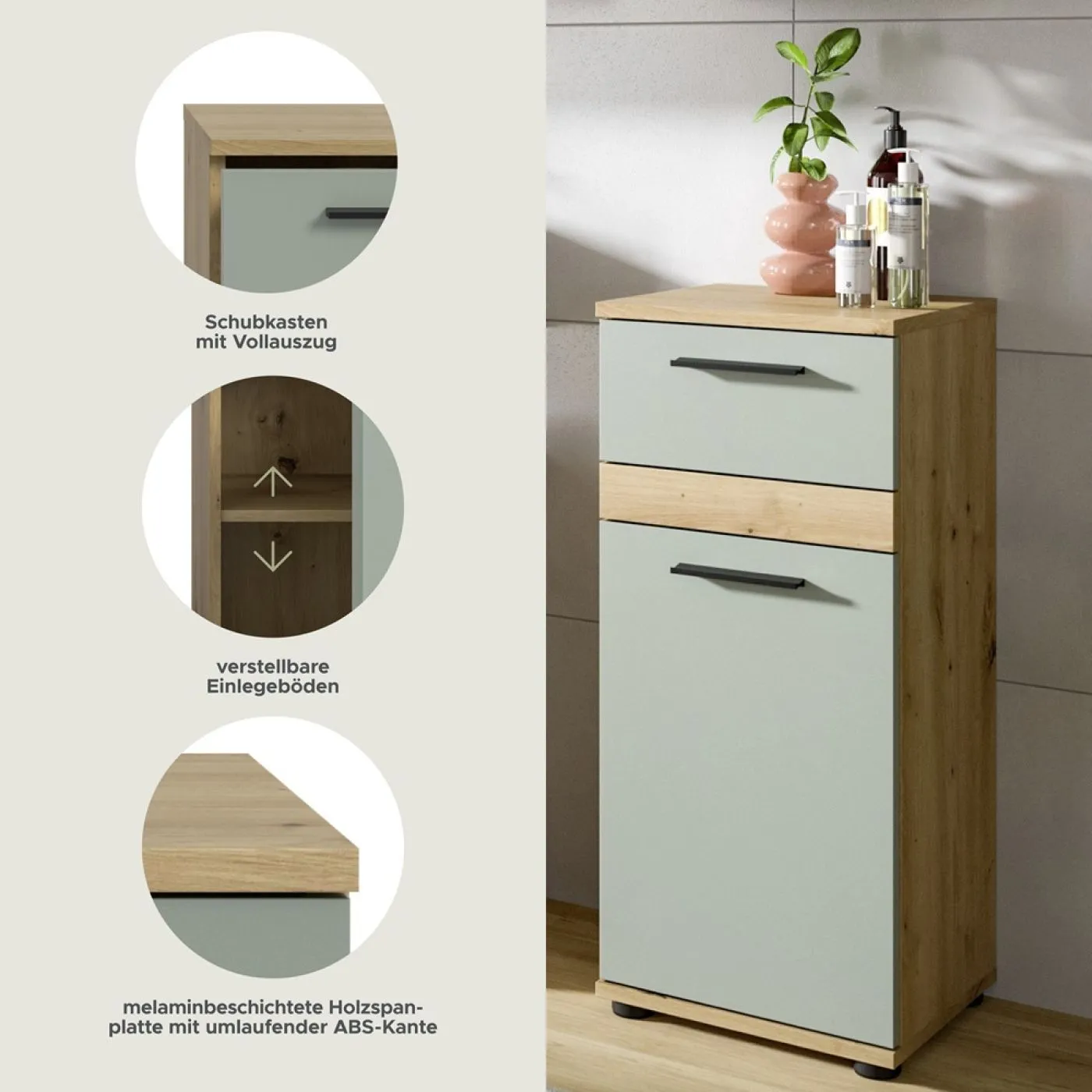 Kommode Unterschrank Blake | Salbei / Artisan Eiche