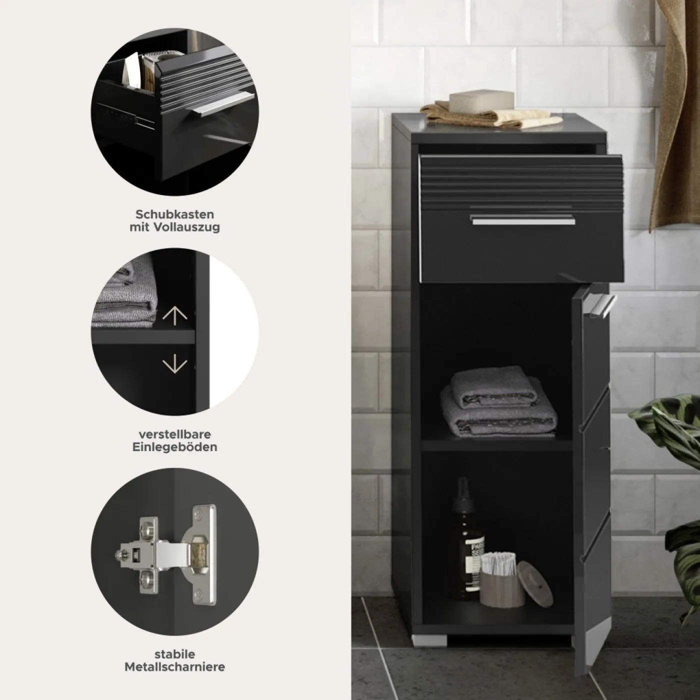 Kommode Unterschrank Linus | schwarz Hochglanz