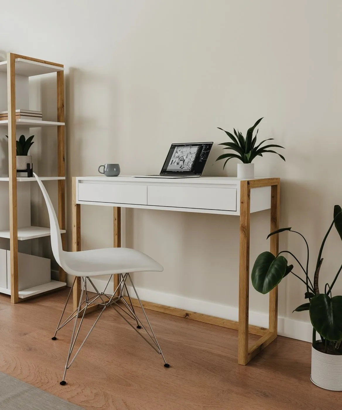 Konsoletisch Denver | mit Schubkästen | weiß / Artisan Eiche