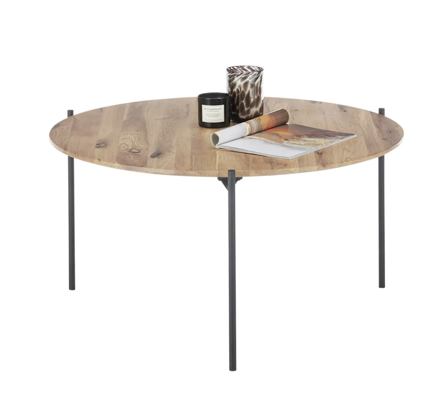 Couchtisch Assuan | Eiche massiv | rund | Eiche / schwarz | 55 cm