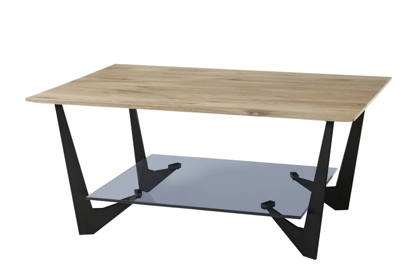 Couchtisch Leon mit Glasablageplatte | 90x60 | Eiche massiv