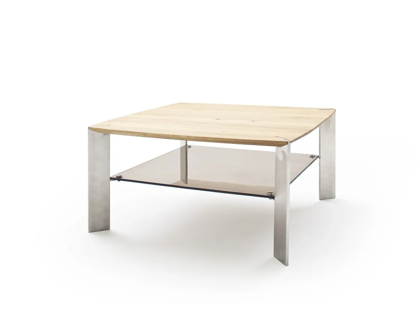 Couchtisch Nelia | Asteiche massiv | mit Glasablage | 80x80 | Eiche