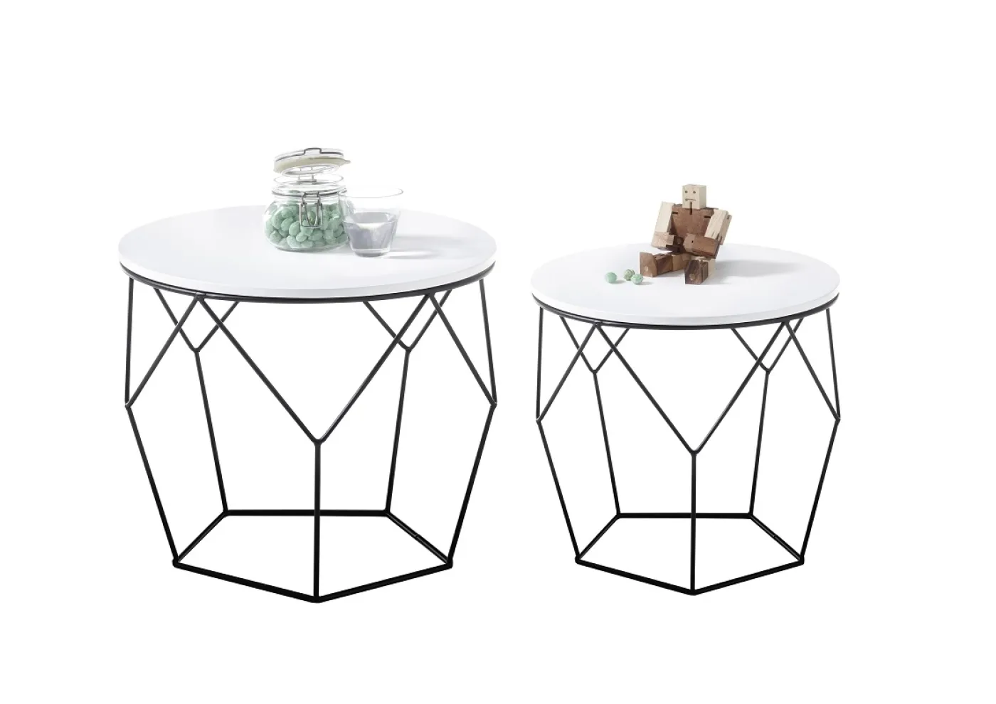 Couchtisch Set Haiti | 2-teilig | Ø40/Ø50 | weiß matt / schwarz