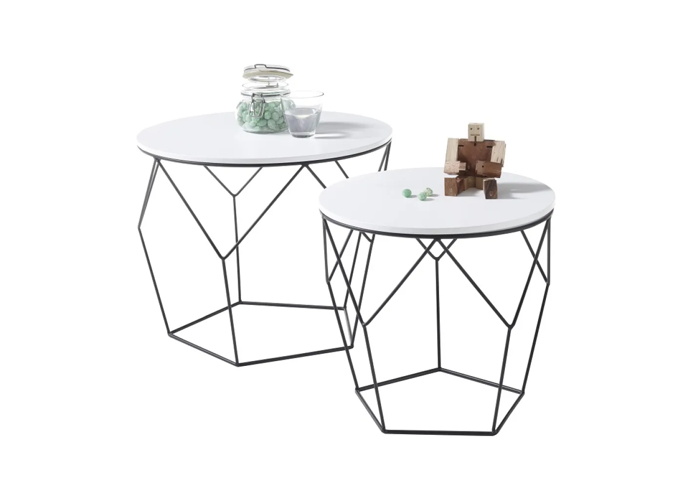 Couchtisch Set Haiti | 2-teilig | Ø40/Ø50 | weiß matt / schwarz