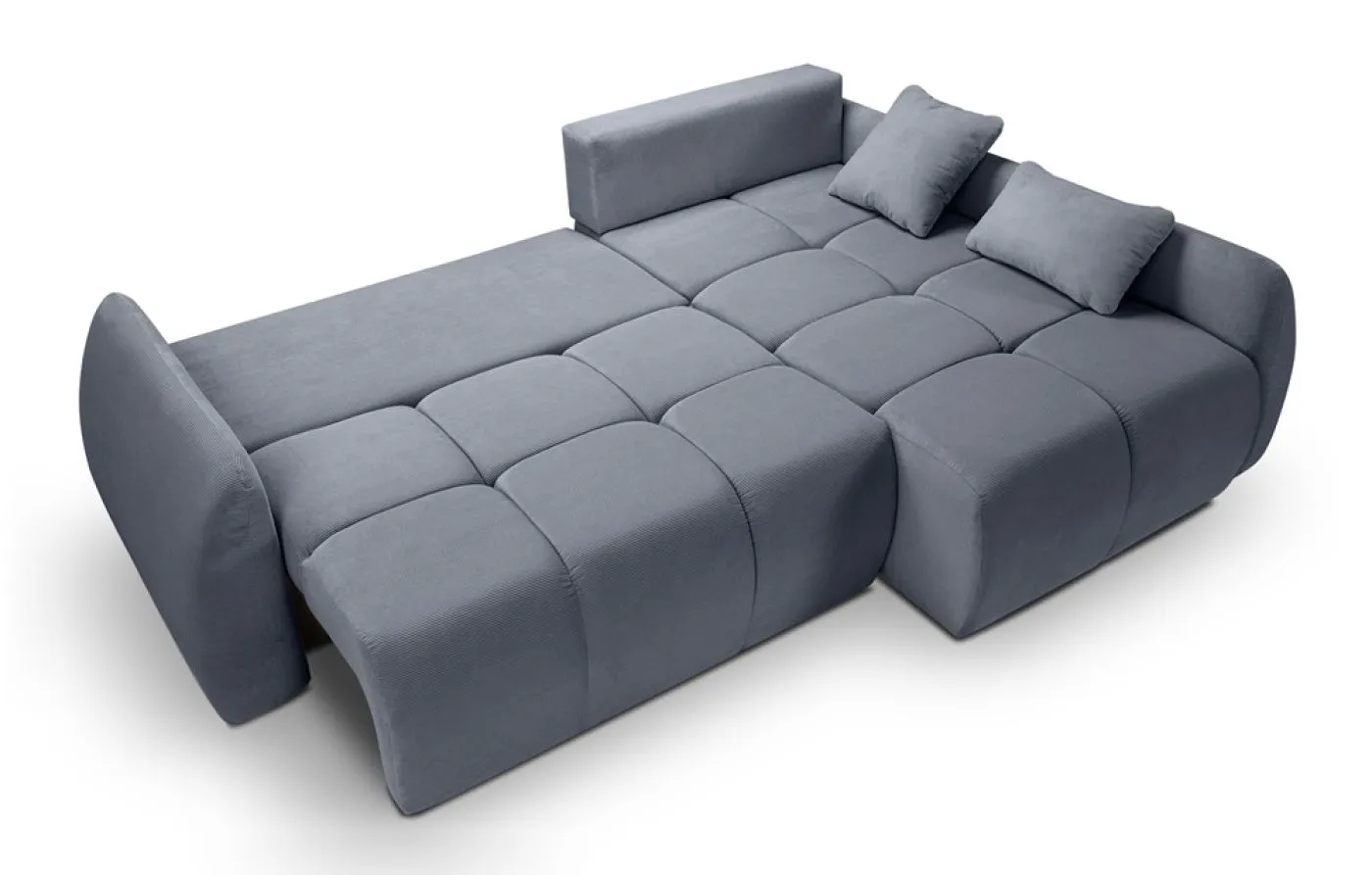 Long Eckschlafsofa Sancho rechts | 255cm | Cord | blau-grau