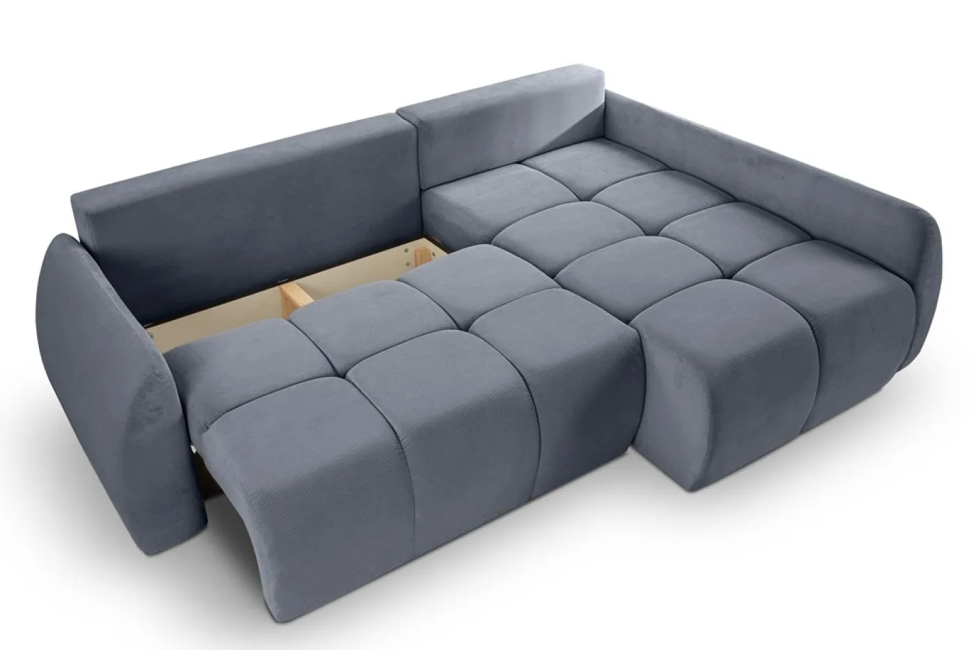 Long Eckschlafsofa Sancho rechts | 255cm | Cord | blau-grau