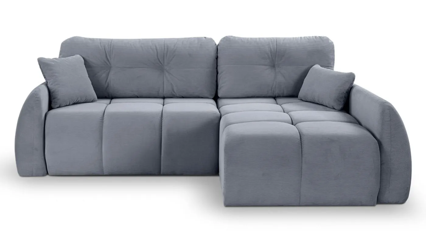 Long Eckschlafsofa Sancho rechts | 255cm | Cord | blau-grau