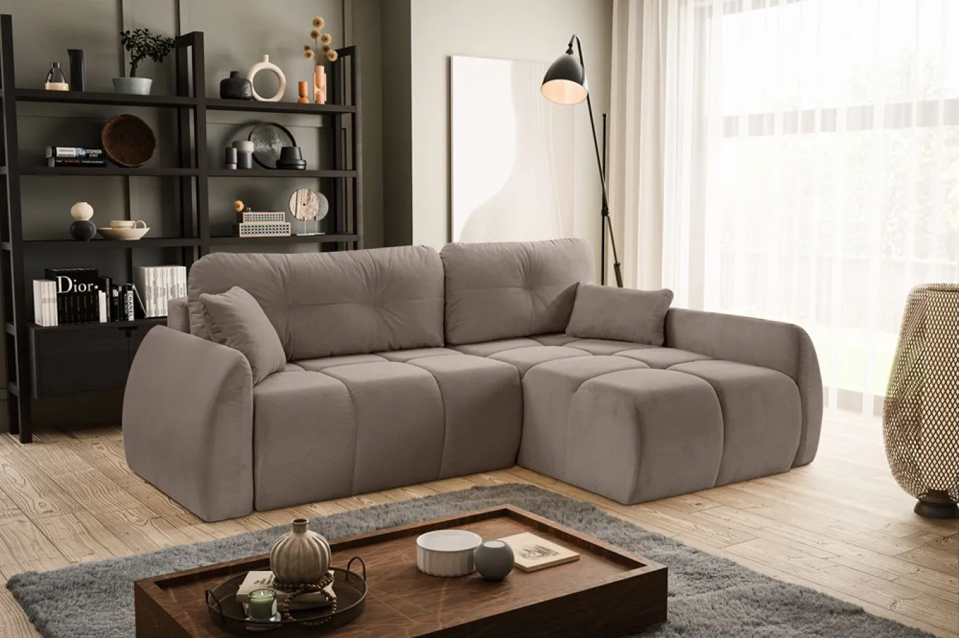 Long Eckschlafsofa Sancho rechts | 255cm | Cord | braun-beige