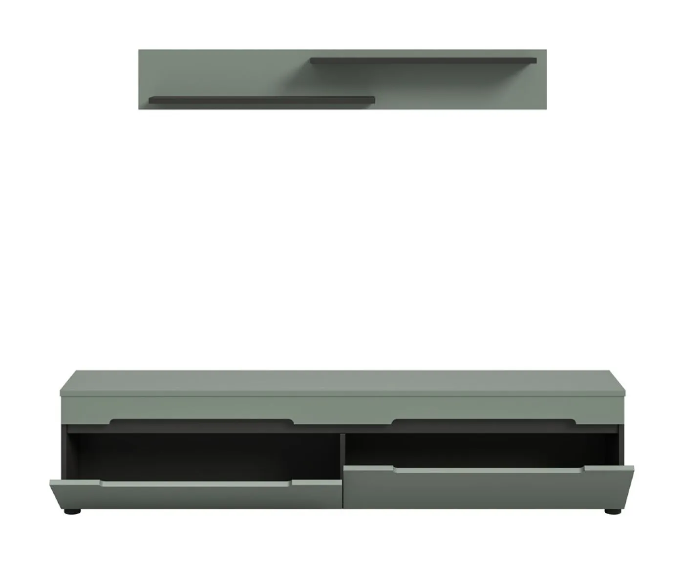 Lowboard inkl. Wandboard Canu | Basalt grau / Smoke Green