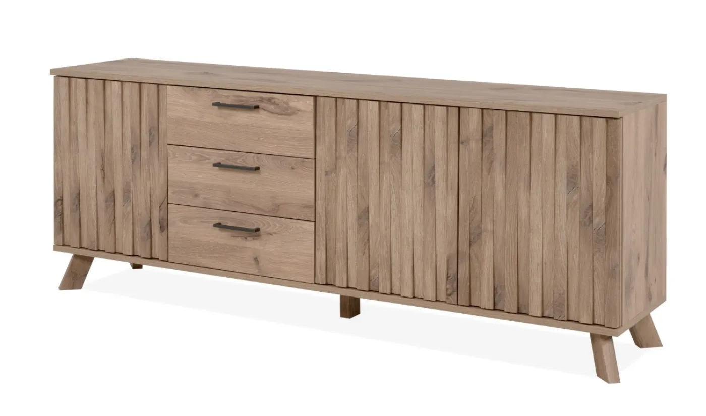 Lowboard Sideboard Wellington mit Schubkästen | mit 3D-Reliefoptik | Schwedeneiche