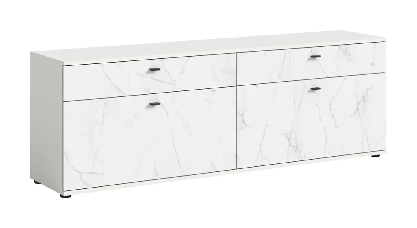 Lowboard Stone | weiß | Marmoroptik