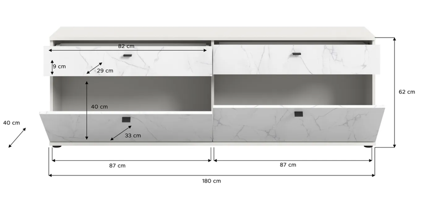 Lowboard Stone | weiß | Marmoroptik