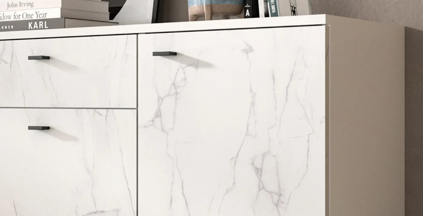 Lowboard Stone | weiß | Marmoroptik
