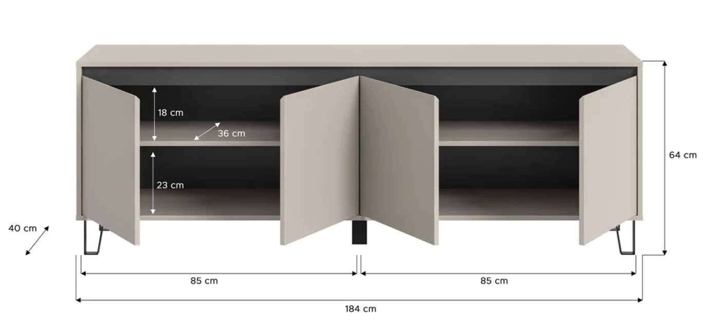 Lowboard TV-Board Balton, Kaschmir, 4-türiges Sideboard mit Keilfüßen – Ansicht 4