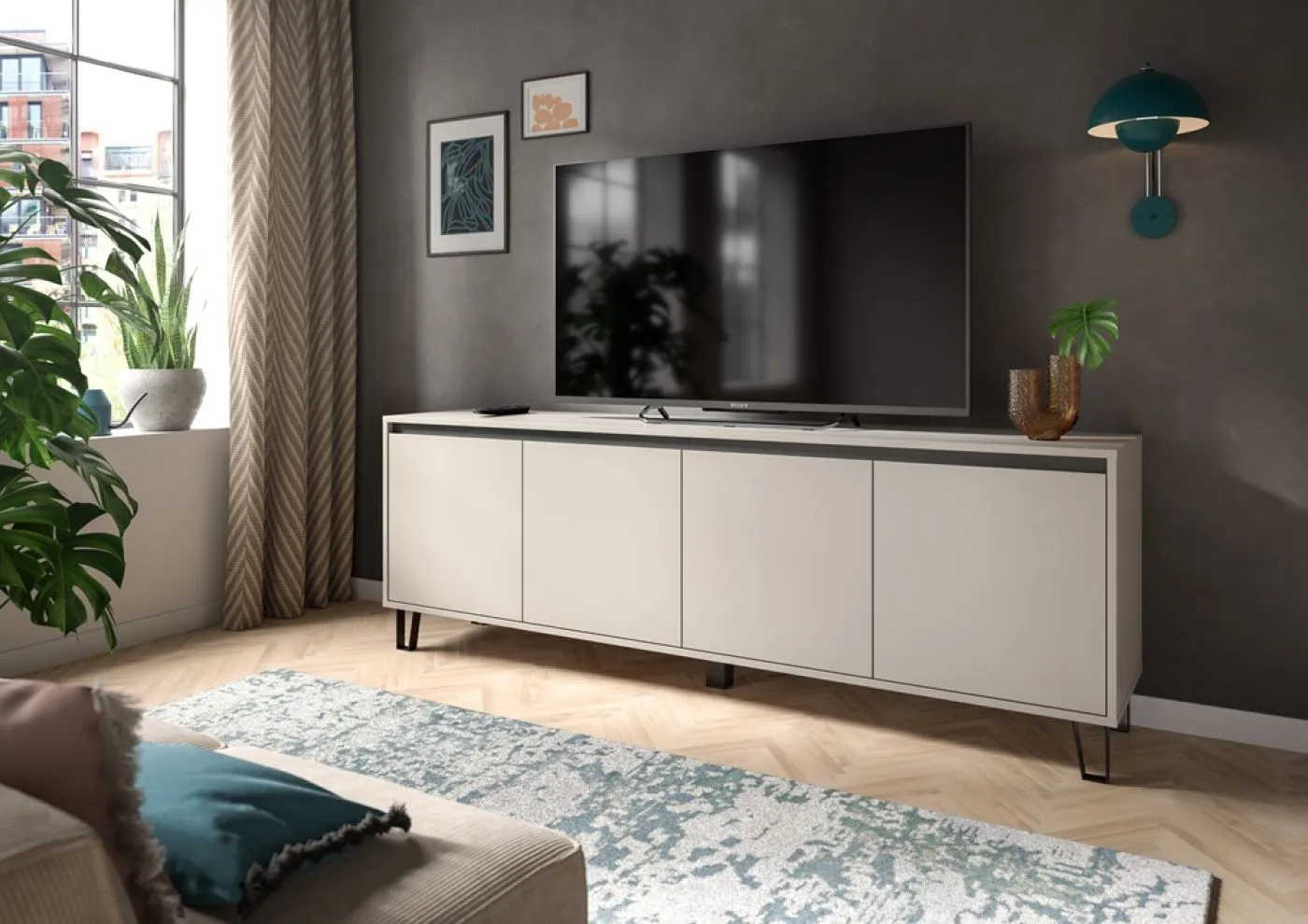 Lowboard TV-Board Balton, Kaschmir, 4-türiges Sideboard mit Keilfüßen – Ansicht 7