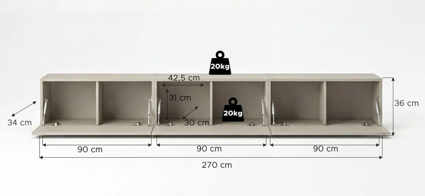 Lowboard TV-Board Beach 2 | 3-teilig | Kaschmir