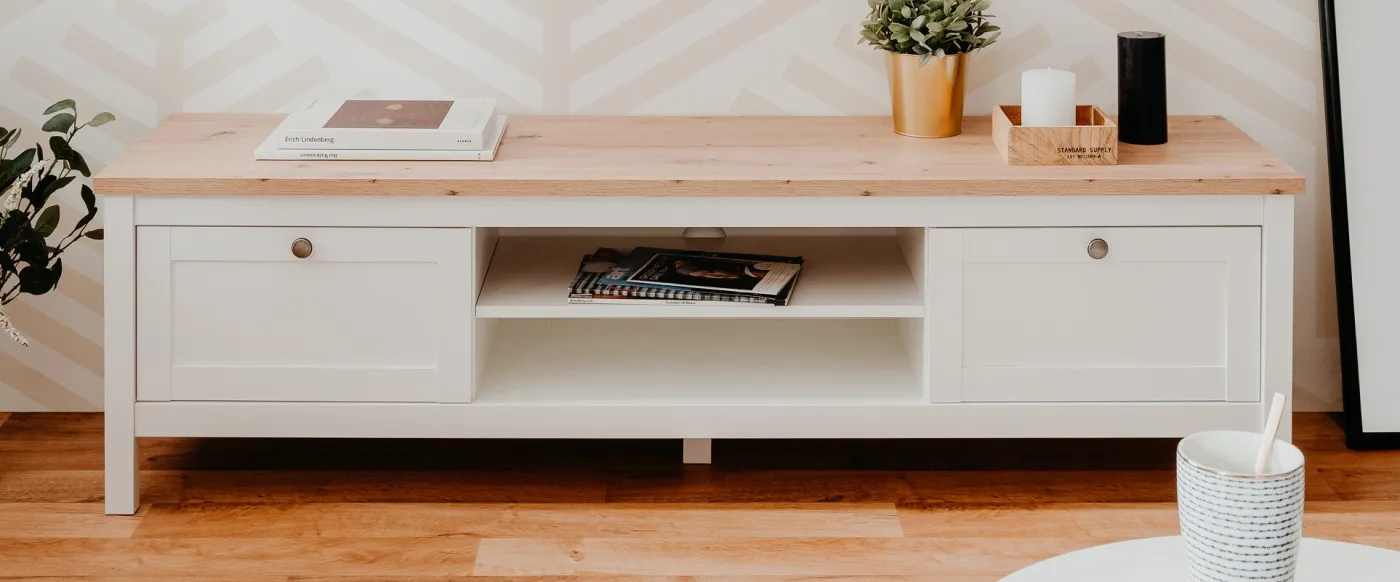 Lowboard TV-Board Bergen | Landhausstil | weiß / Eiche Artisan