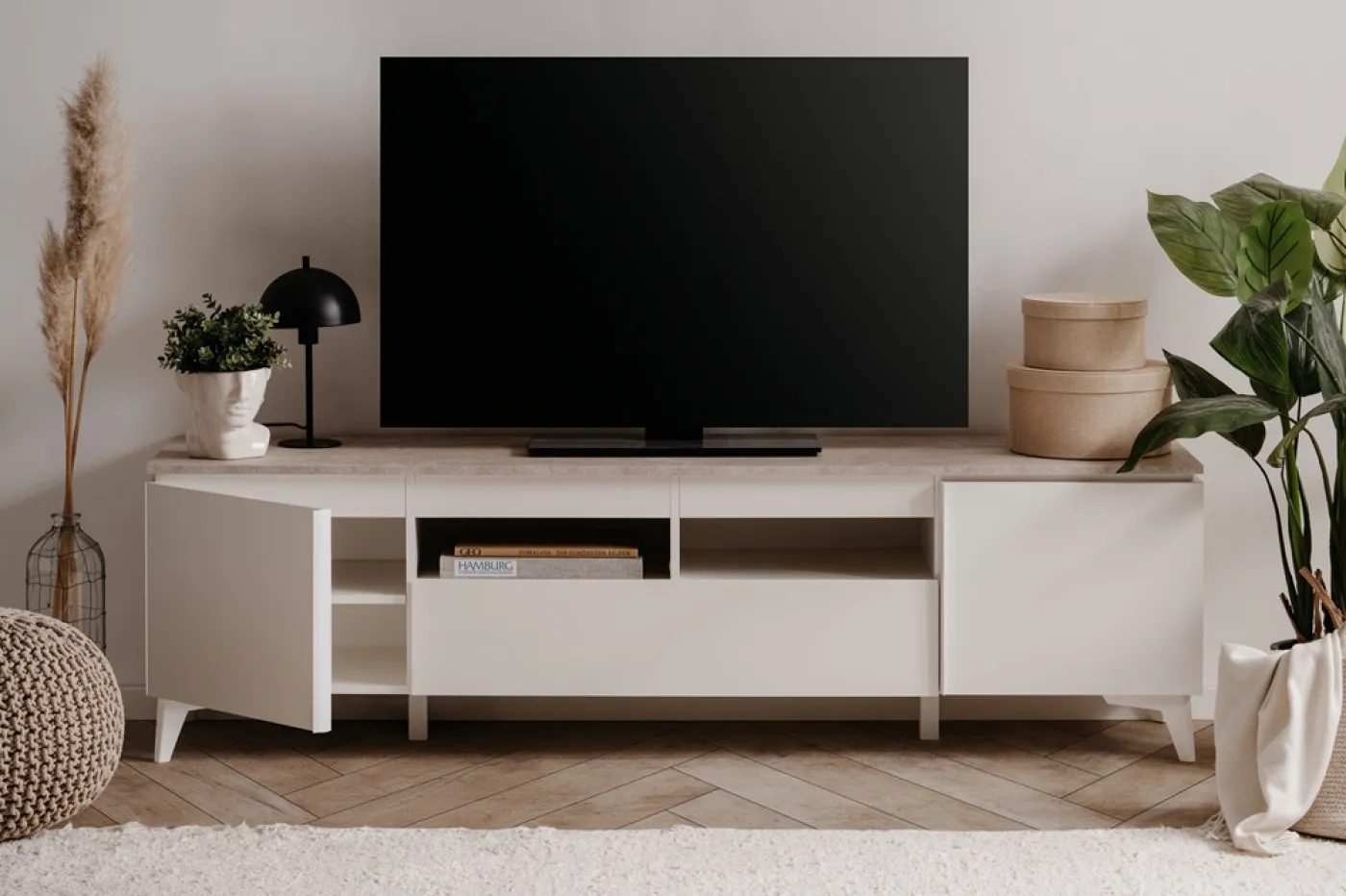 Lowboard TV-Board Bertrix | Sandstein / Weiß