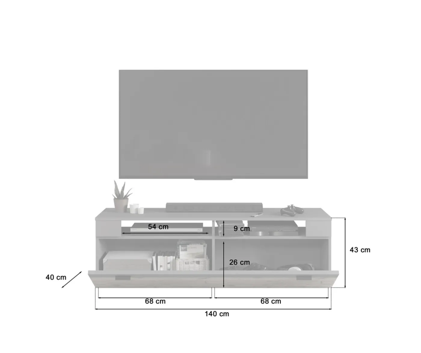 Lowboard TV-Board Freno | grau matt / Nox Oak | ohne Beleuchtung